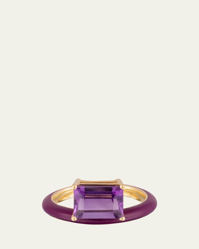 18K Yellow Gold Purple Ceramic Ring with Amethyst